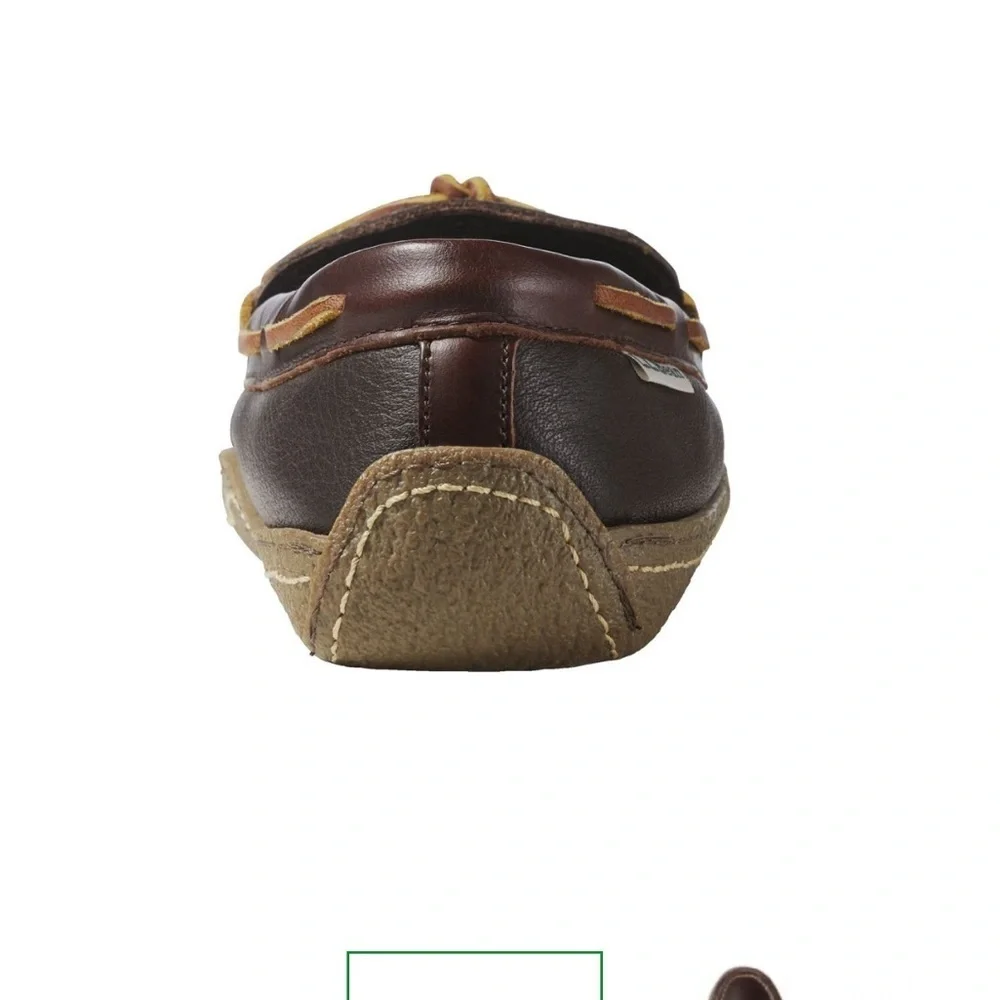 L.L. Bean Men's Brown Leather Loafers Handsewn Slippers, Flannel-Lined brand new